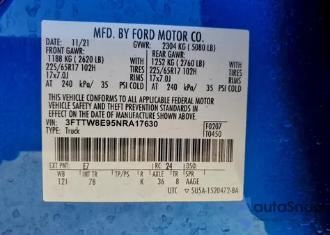 2022 Ford Maverick Xl из США, поврежденный, VIN 3FTTW8E95NRA17630